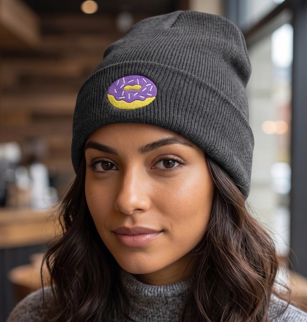 GERTEX Unisex Adult Donut Embroidered Patch Gray Beanie ONE SIZE